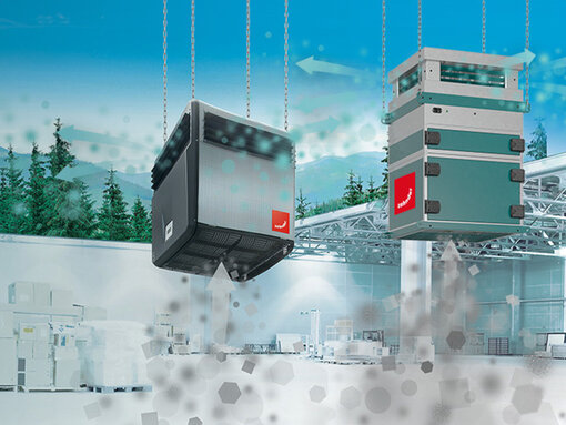 zwei industrielle luftreiniger schweben in der gesunden lft