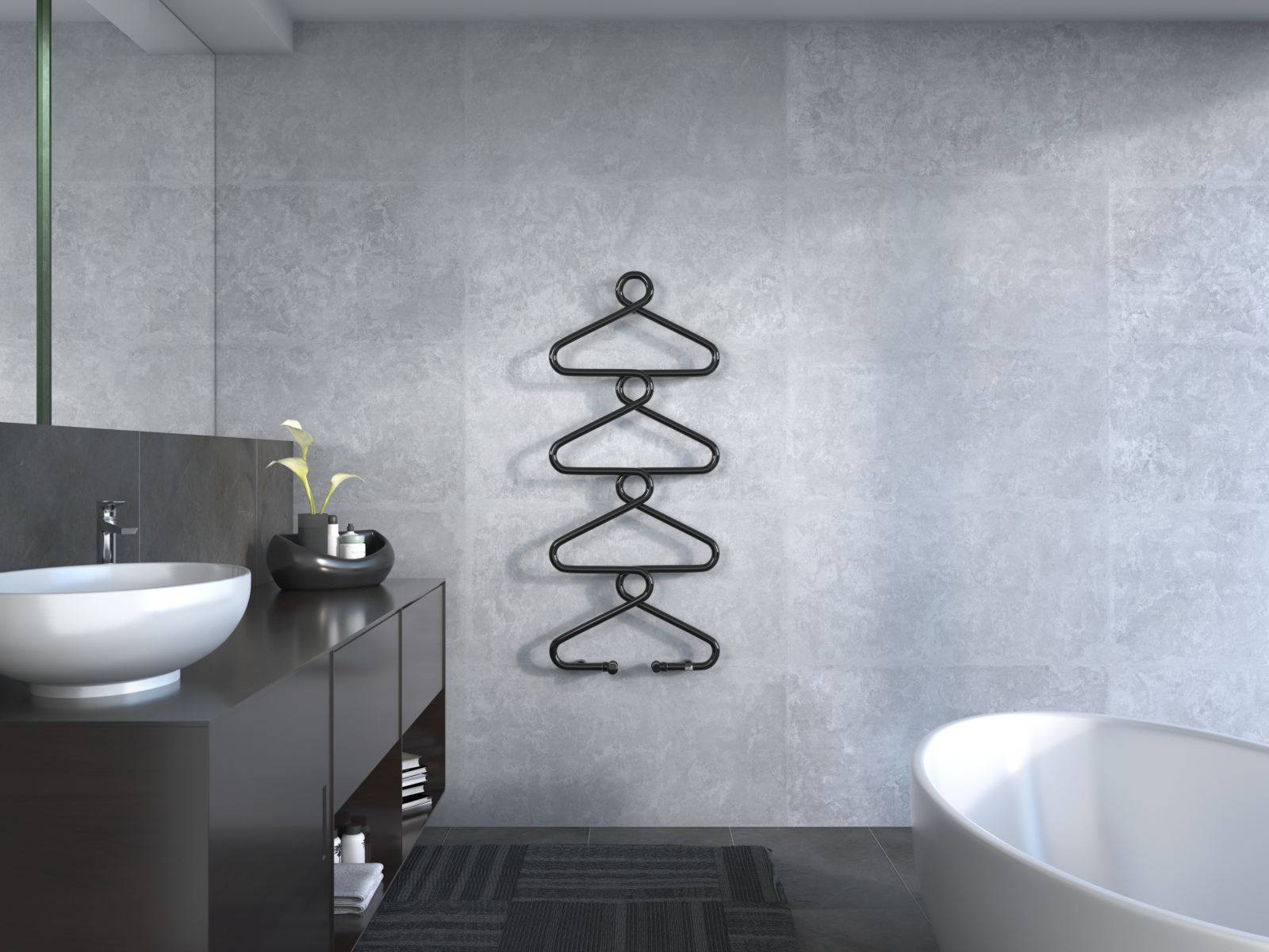 Zehnder_RAD_Archibald-HY_120_050_JetBlack_Milieu_bathroom Rendering Zehnder Archibald Decorative radiator Front view